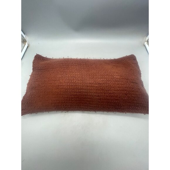 handmade basket weave crochet pillow brown zipper edge 20" x 13" READ - Picture 3 of 5